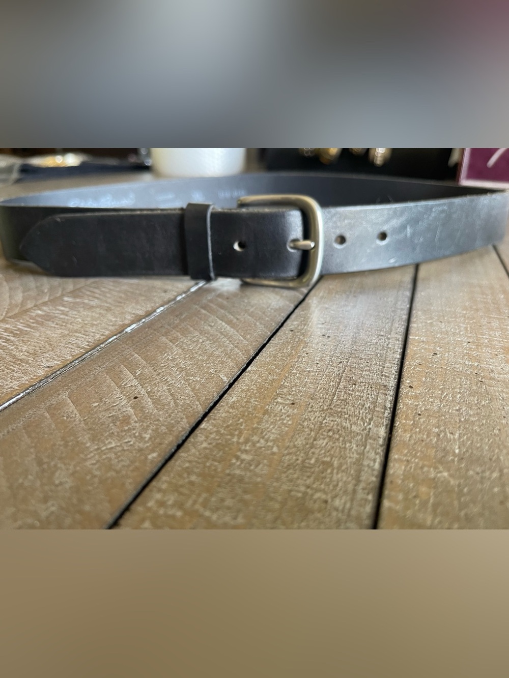 Eddie Bauer Black Leather Belt with Metal Buckle